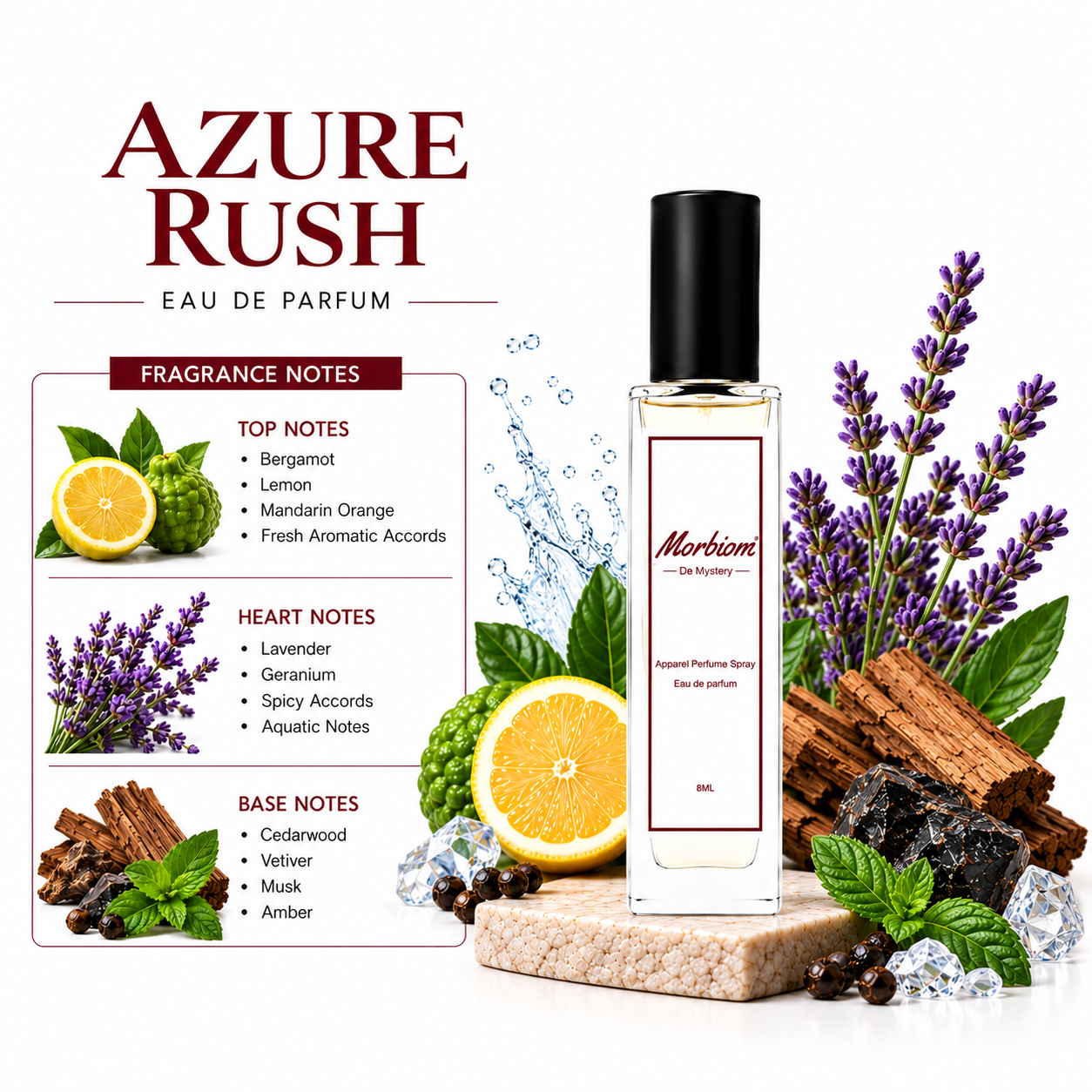 Azure Rush | EDP | Long Lasting & High Projection | Fresh Aquatic Perfume | 08ml