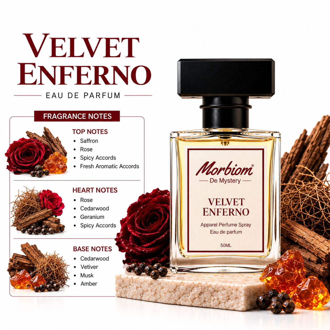 Velvet Enferno | EDP | Long Lasting & High Projection | Woody Spicy Perfume | 50ml