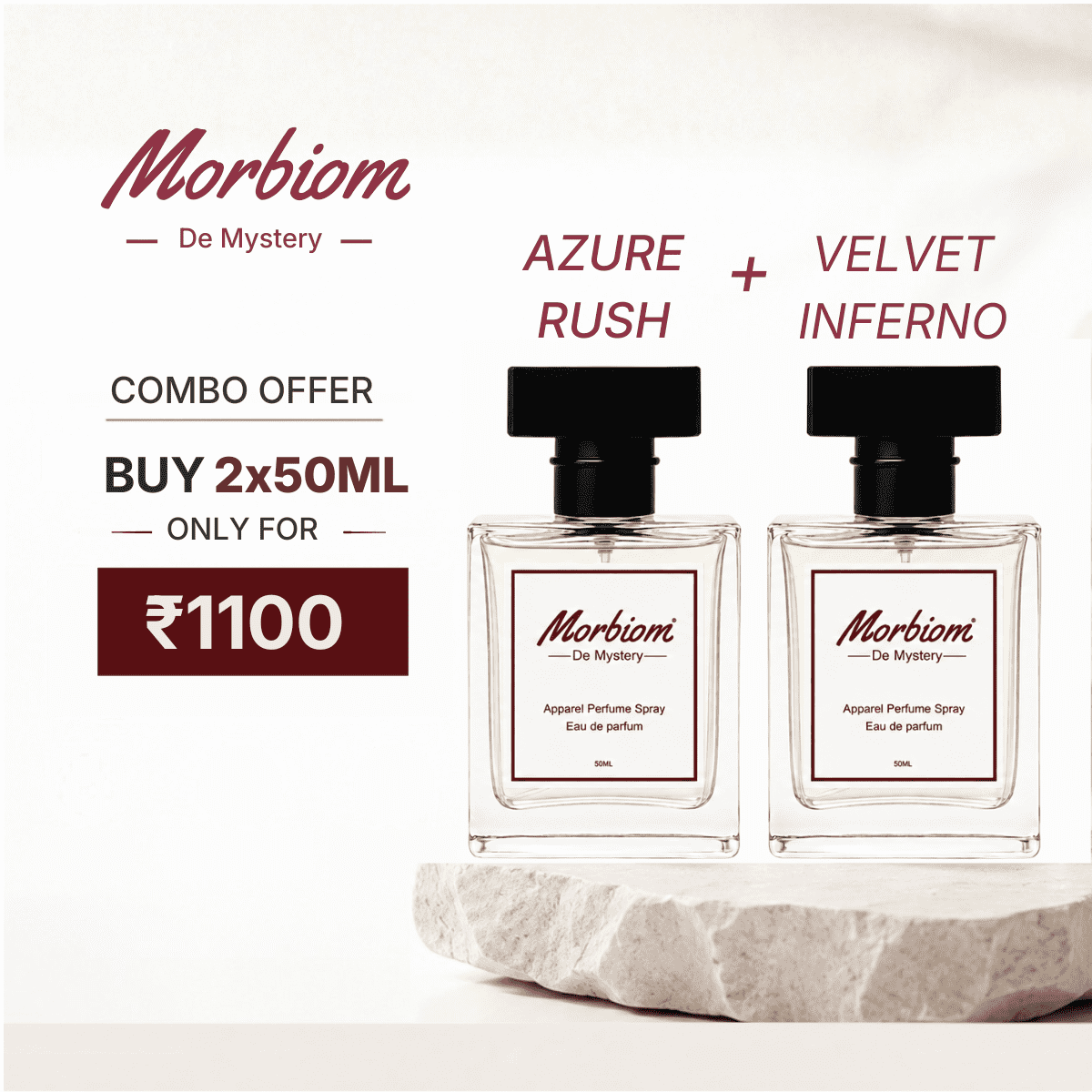 Morbiom 50 ml perfume combo choose Azure Rush and Velvet Inferno